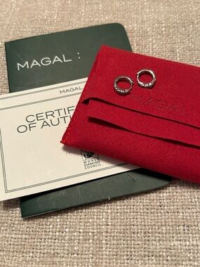 Magal Jewelry 3 Dot Diamond Huggie earrings, 14K white gold, NEW